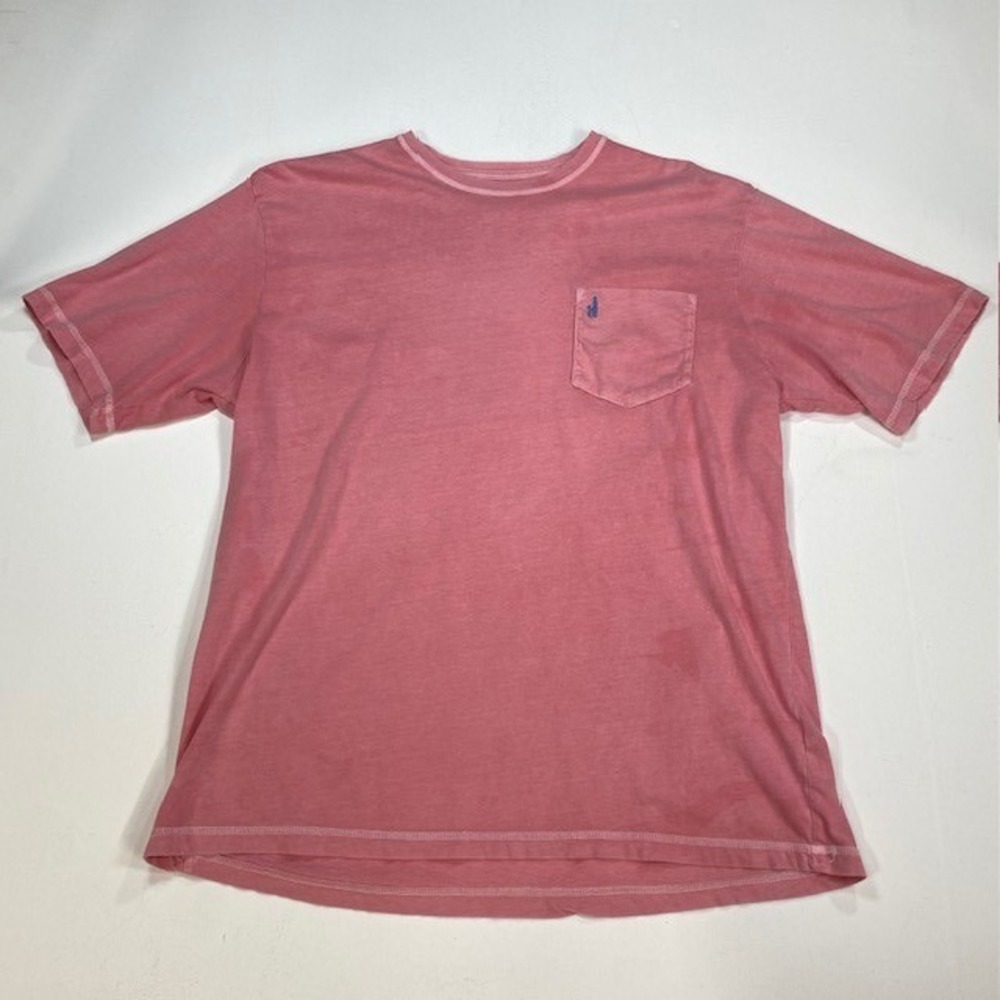 johnnie-O Mens XL‎ Pink Pigment Dyed Cotton Short Sleeve Pocket T Surfer Logo